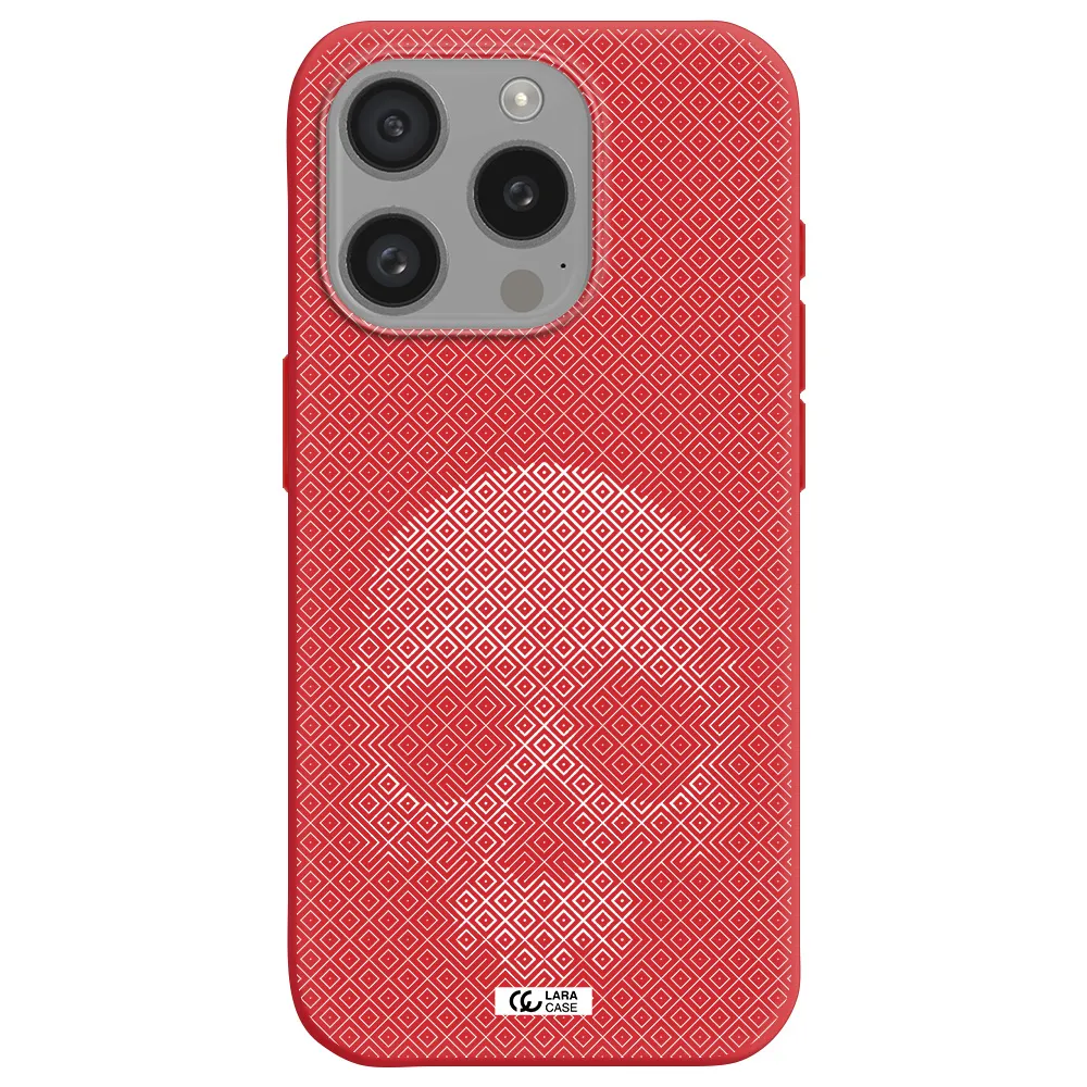 Skull Line Pattern Apple Iphone 15 Pro Silicone Imperial Red Case