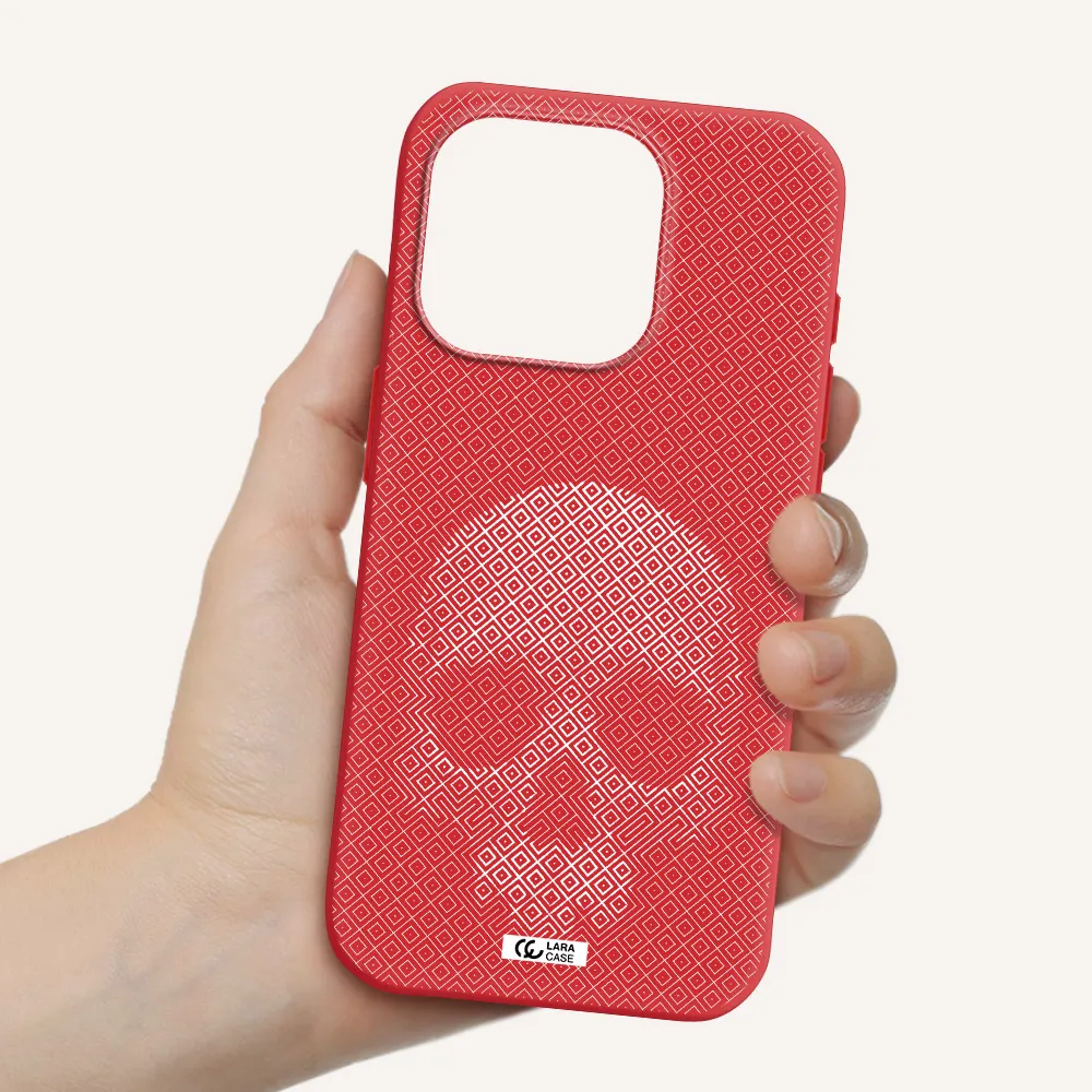 Skull Line Pattern Apple Iphone 15 Pro Silicone Imperial Red Case