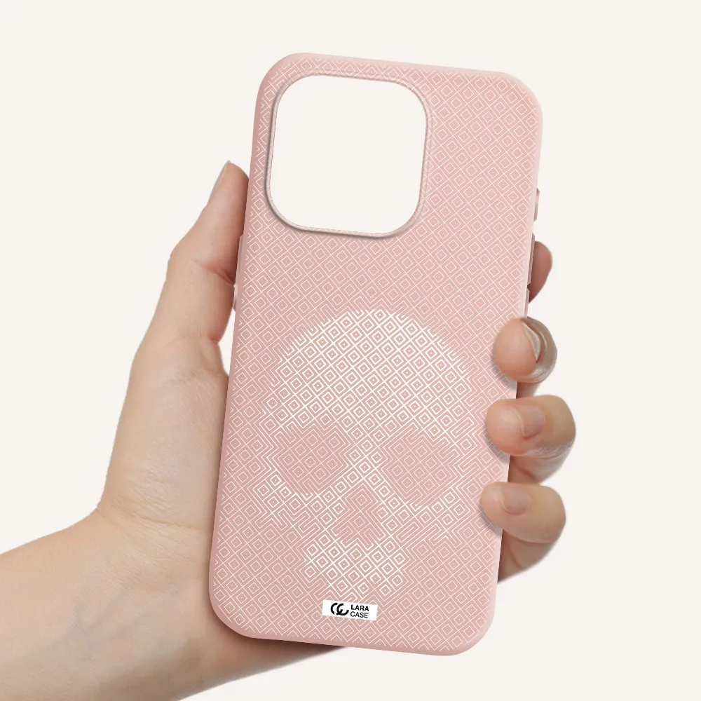 Skull Line Pattern Apple Iphone 15 Pro Silicone Pastel Pink Case