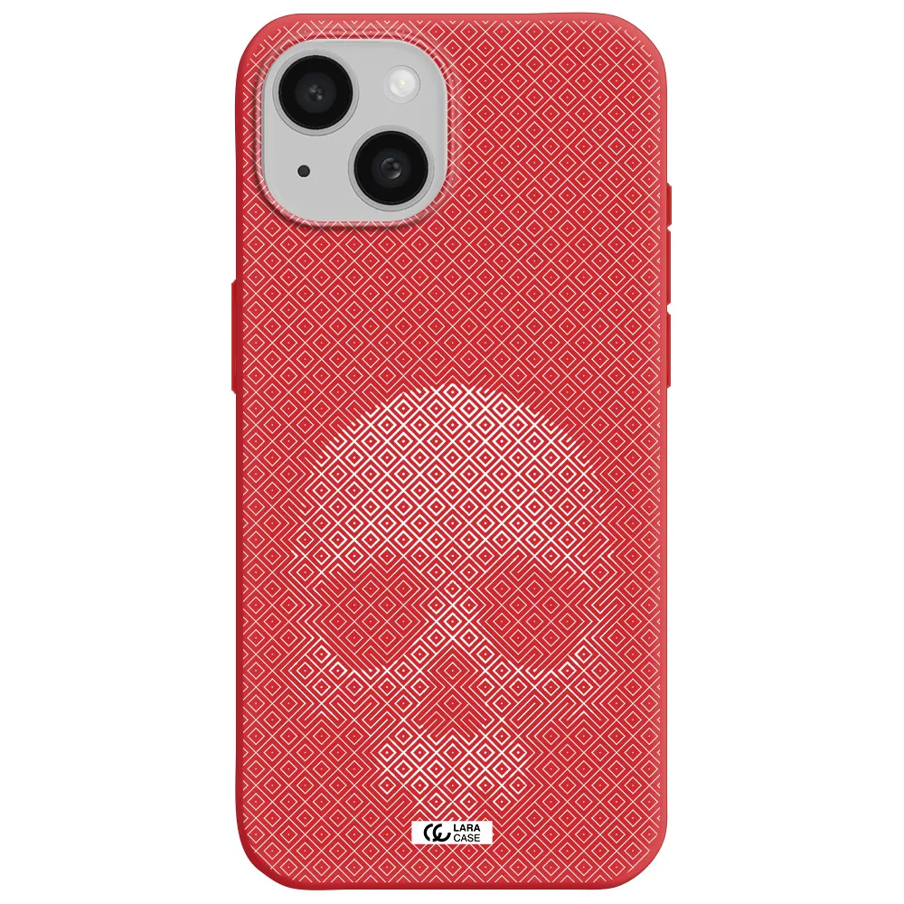 Skull Line Pattern Apple Iphone 15 Silicone Imperial Red Case
