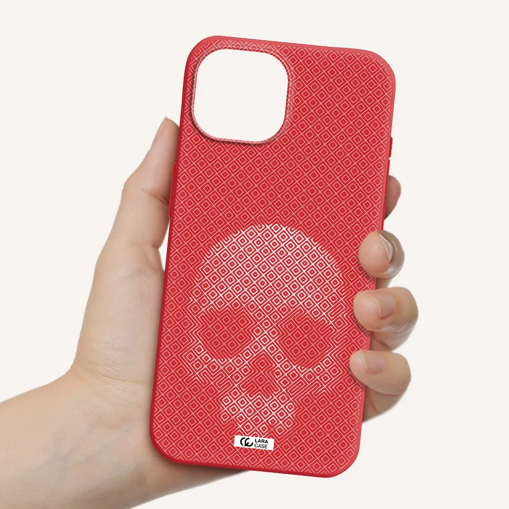 Skull Line Pattern Apple Iphone 15 Silicone Imperial Red Case