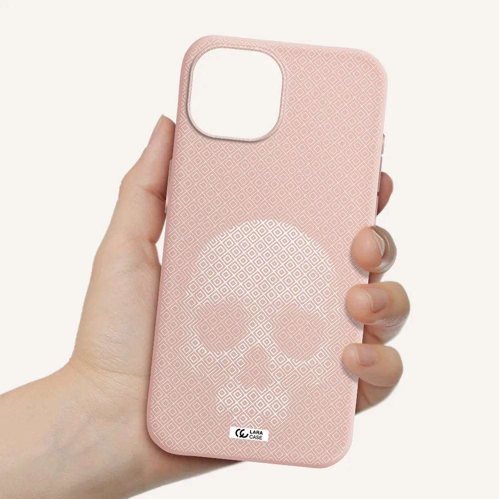 Skull Line Pattern Apple Iphone 15 Silicone Pastel Pink Case