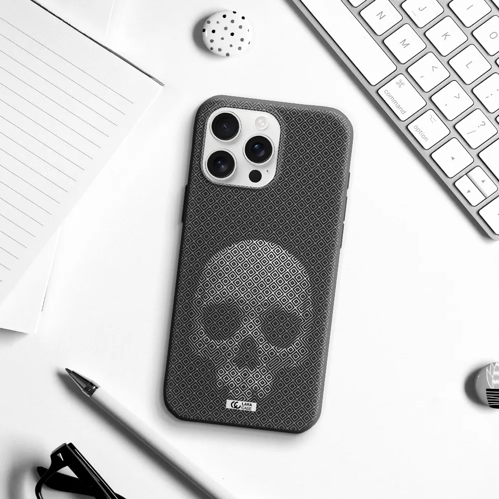 Skull Line Pattern Apple Iphone 16 Pro Max Silicone Black Case