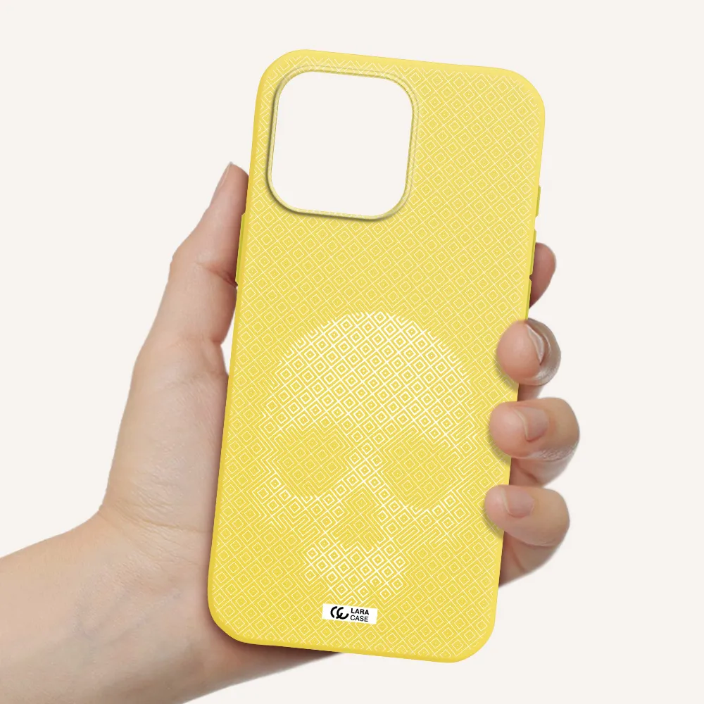 Skull Line Pattern Apple Iphone 16 Pro Max Silicone Canary Yellow Case