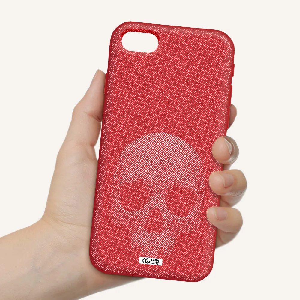 Skull Line Pattern Apple iPhone se 2020 Silicone Imperial Red Case