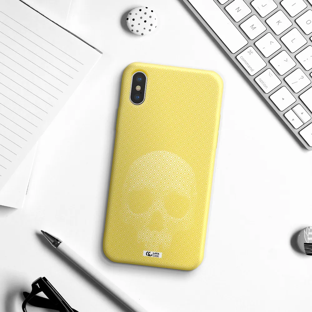 Skull Line Pattern Apple iPhone XS Silicone canary yellow Case