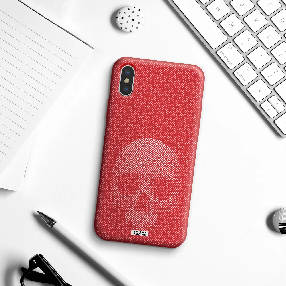 Skull Line Pattern Apple iPhone XS Silicone Imperial Red Case