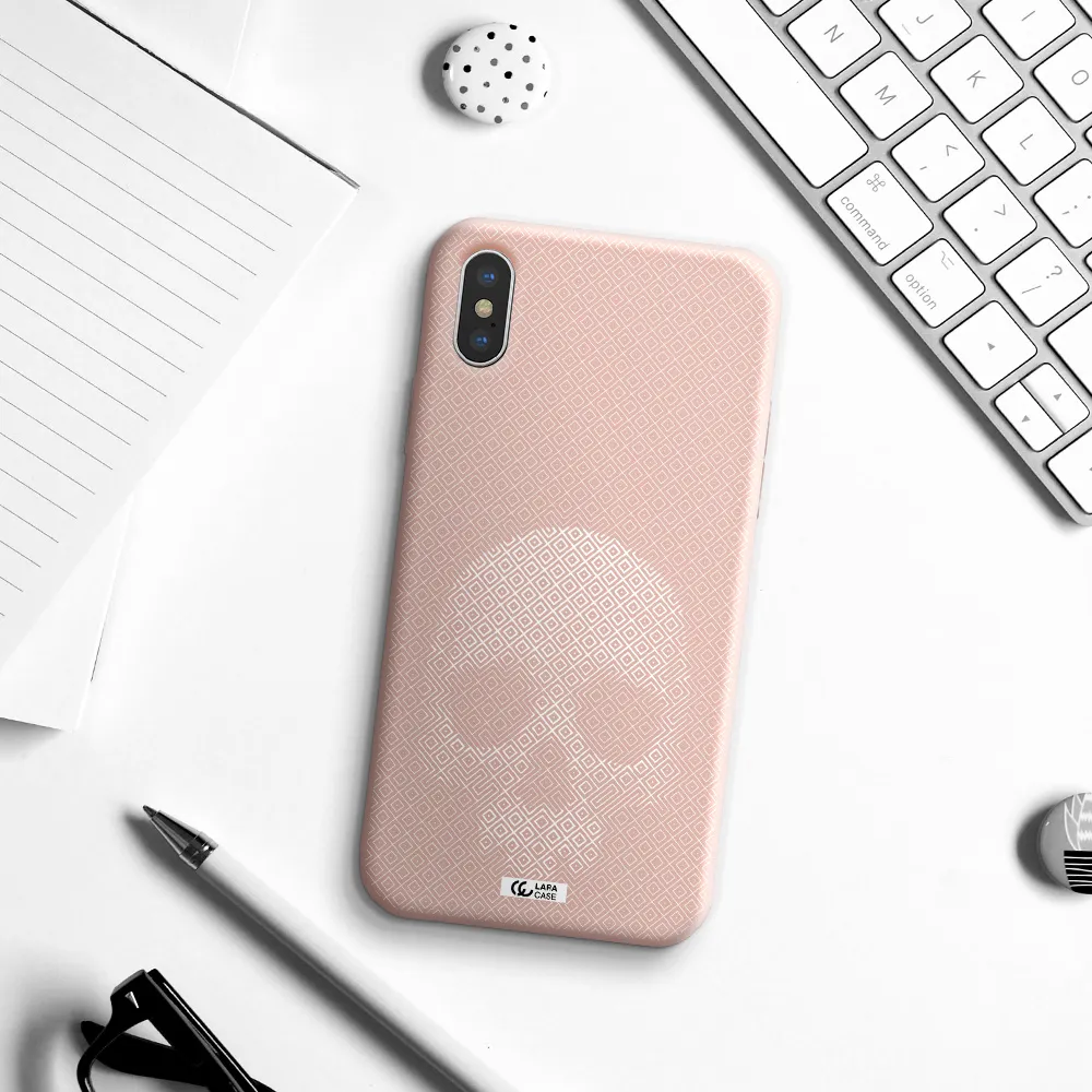 Skull Line Pattern Apple iPhone XS Silicone pastel pink Case