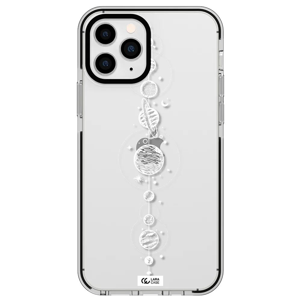 Solar System Line Art Apple iPhone 11 pro impact black border Case