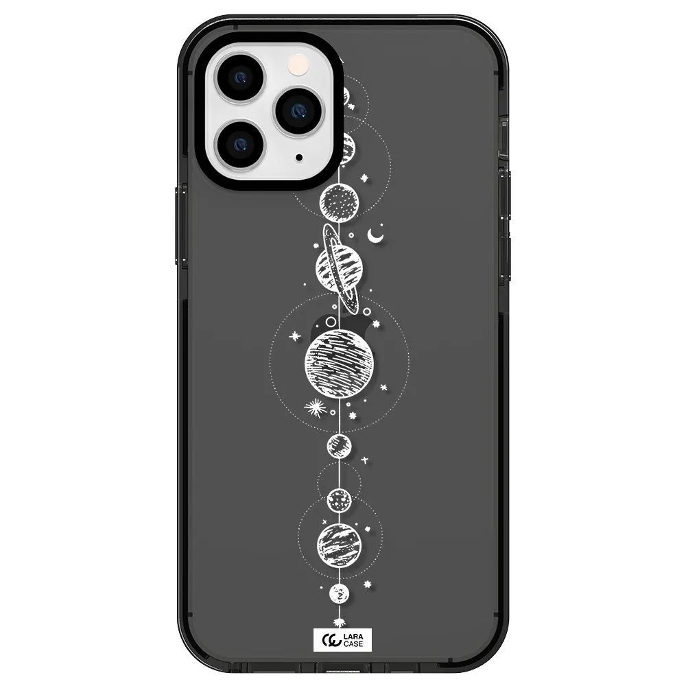 Solar System Line Art Apple iPhone 11 pro max impact Smoke Black Case