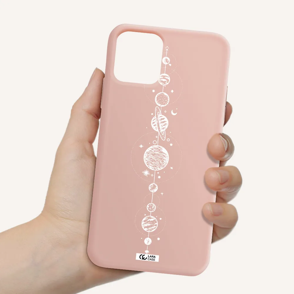 Solar System Line Art Apple iPhone 11 pro max Silicone pastel pink Case
