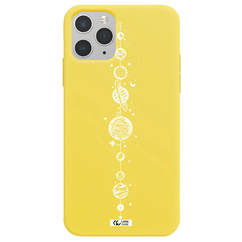 Solar System Line Art Apple iPhone 11 pro Silicone canary yellow Case