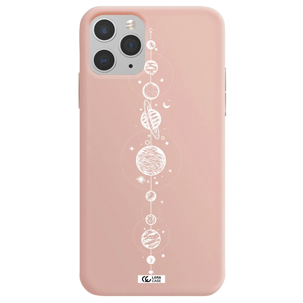 Solar System Line Art Apple iPhone 11 pro Silicone pastel pink Case