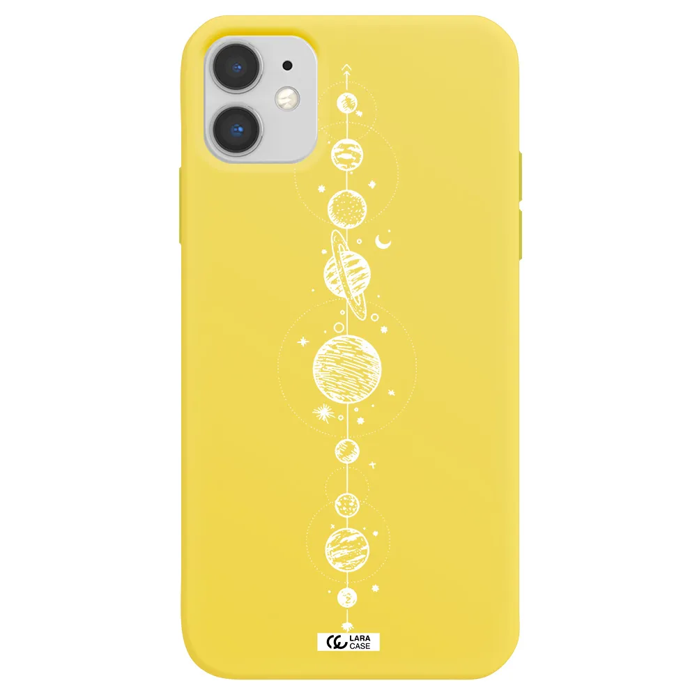 Solar System Line Art Apple iPhone 11 Silicone canary yellow Case