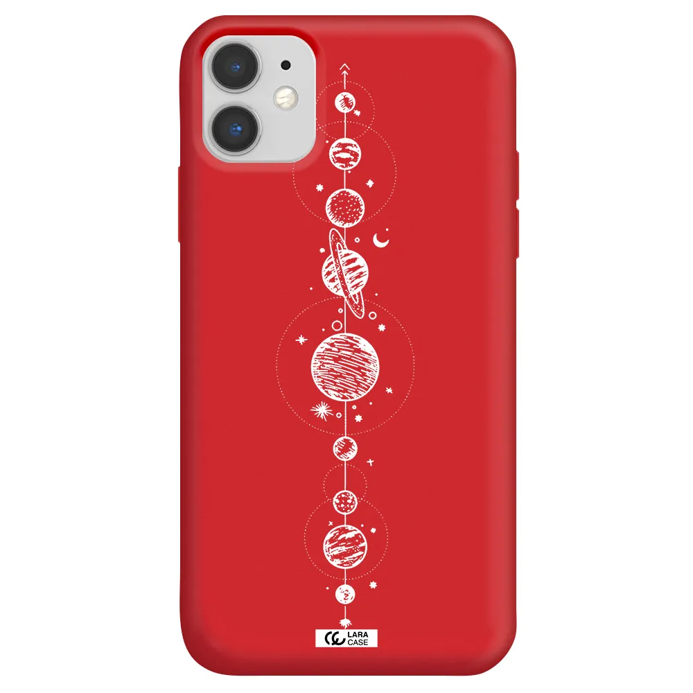 Solar System Line Art Apple iPhone 11 Silicone Imperial Red Case