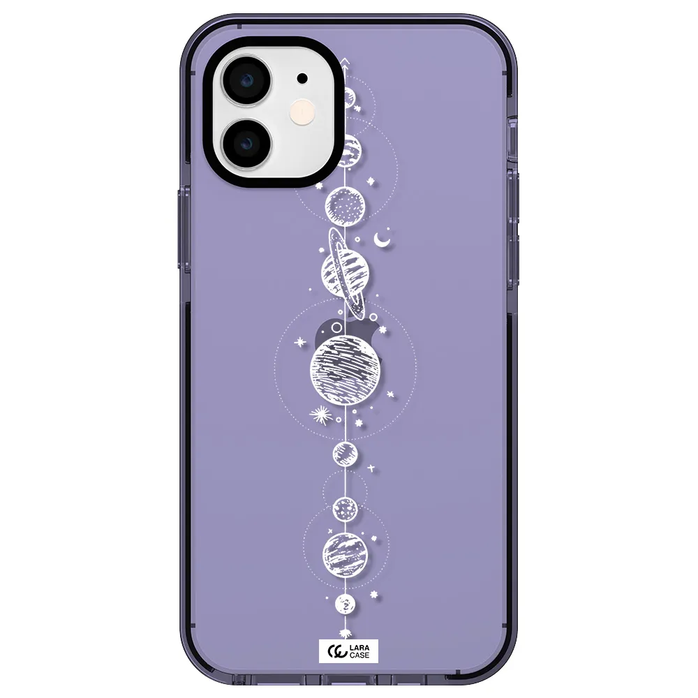 Solar System Line Art Apple iPhone 12 impact Lilac Case