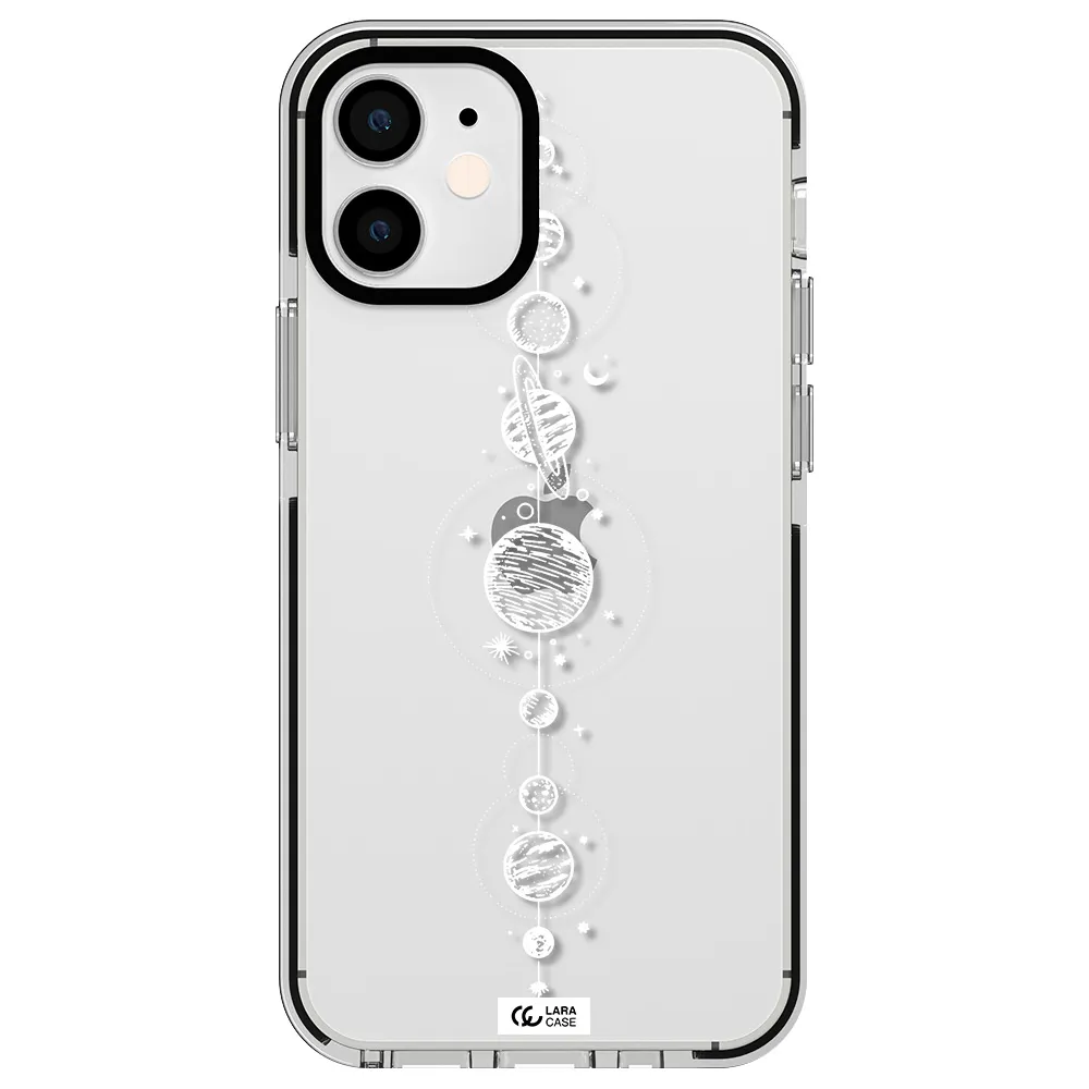 Solar System Line Art Apple iPhone 12 mini impact black border Case