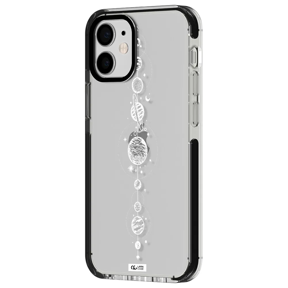 Solar System Line Art Apple iPhone 12 mini impact black border Case