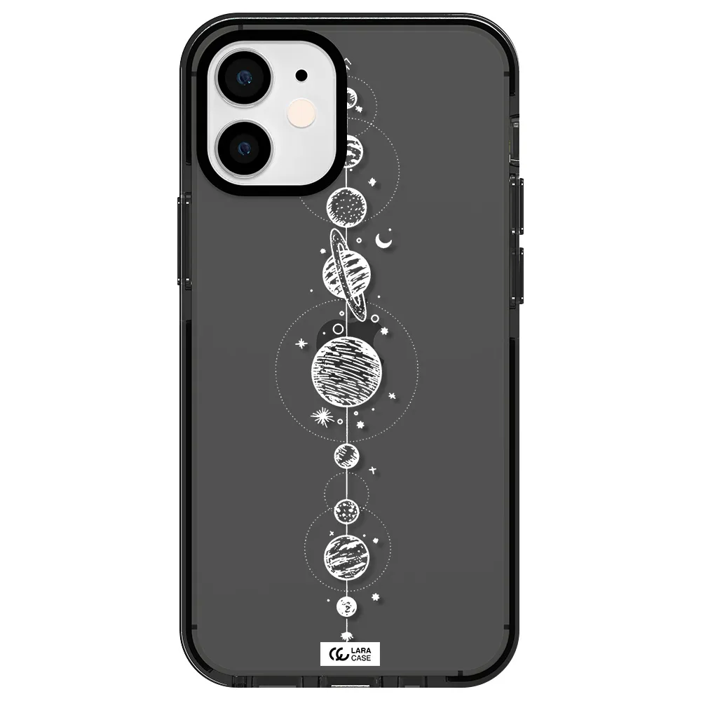 Solar System Line Art Apple iPhone 12 mini impact Smoke Black Case