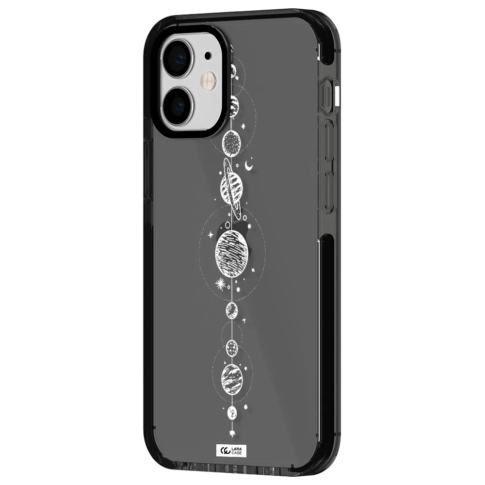 Solar System Line Art Apple iPhone 12 mini impact Smoke Black Case