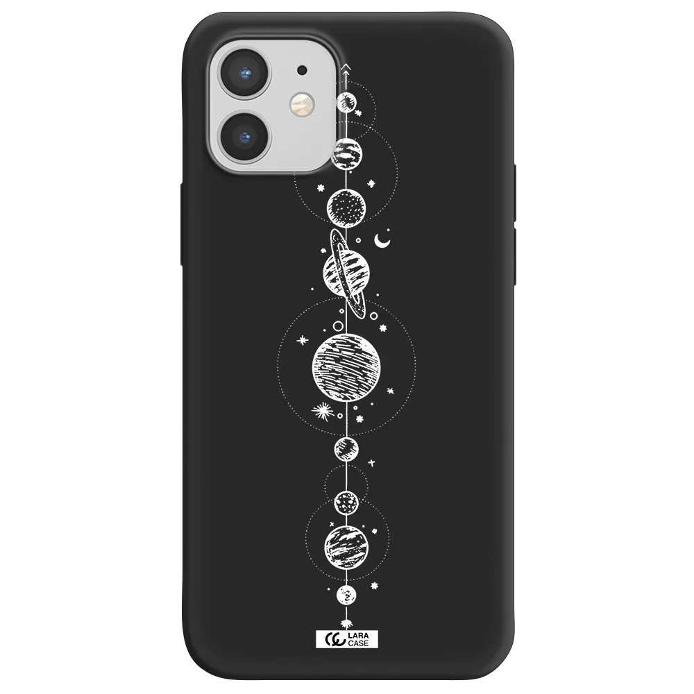 Solar System Line Art Apple iPhone 12 mini Silicone black Case