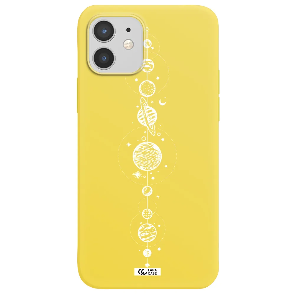 Solar System Line Art Apple iPhone 12 mini Silicone canary yellow Case