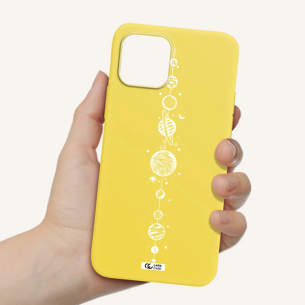 Solar System Line Art Apple iPhone 12 mini Silicone canary yellow Case