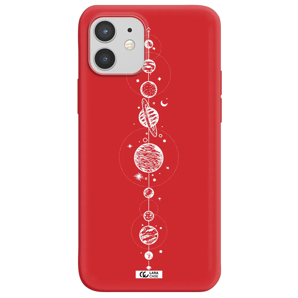 Solar System Line Art Apple iPhone 12 mini Silicone Imperial Red Case