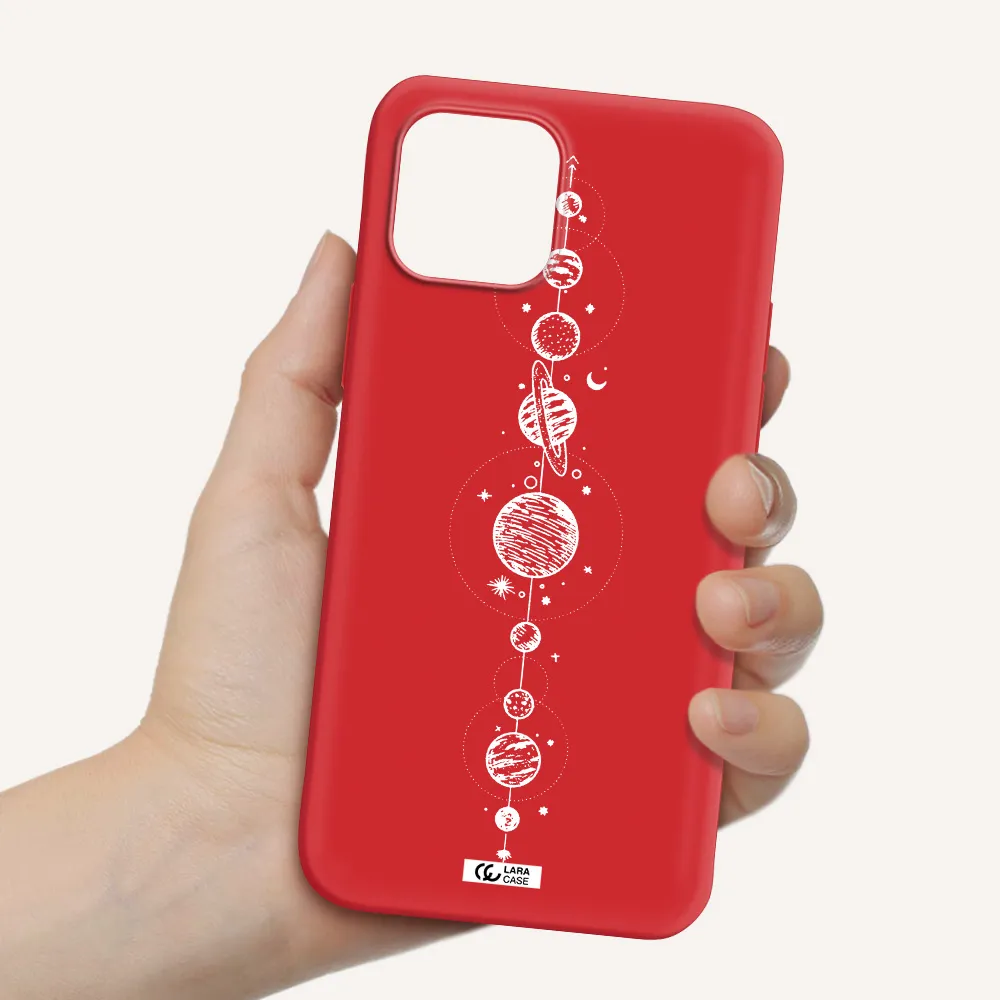 Solar System Line Art Apple iPhone 12 mini Silicone Imperial Red Case