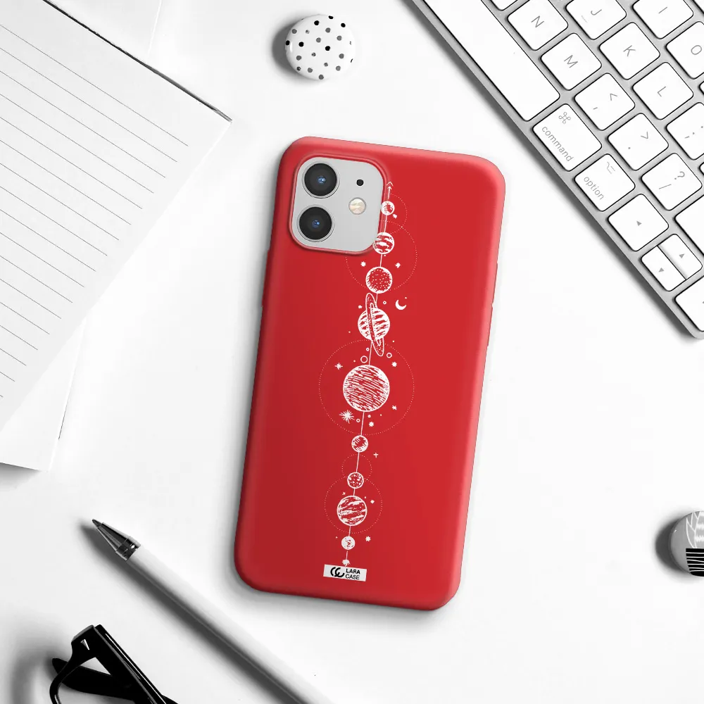 Solar System Line Art Apple iPhone 12 mini Silicone Imperial Red Case