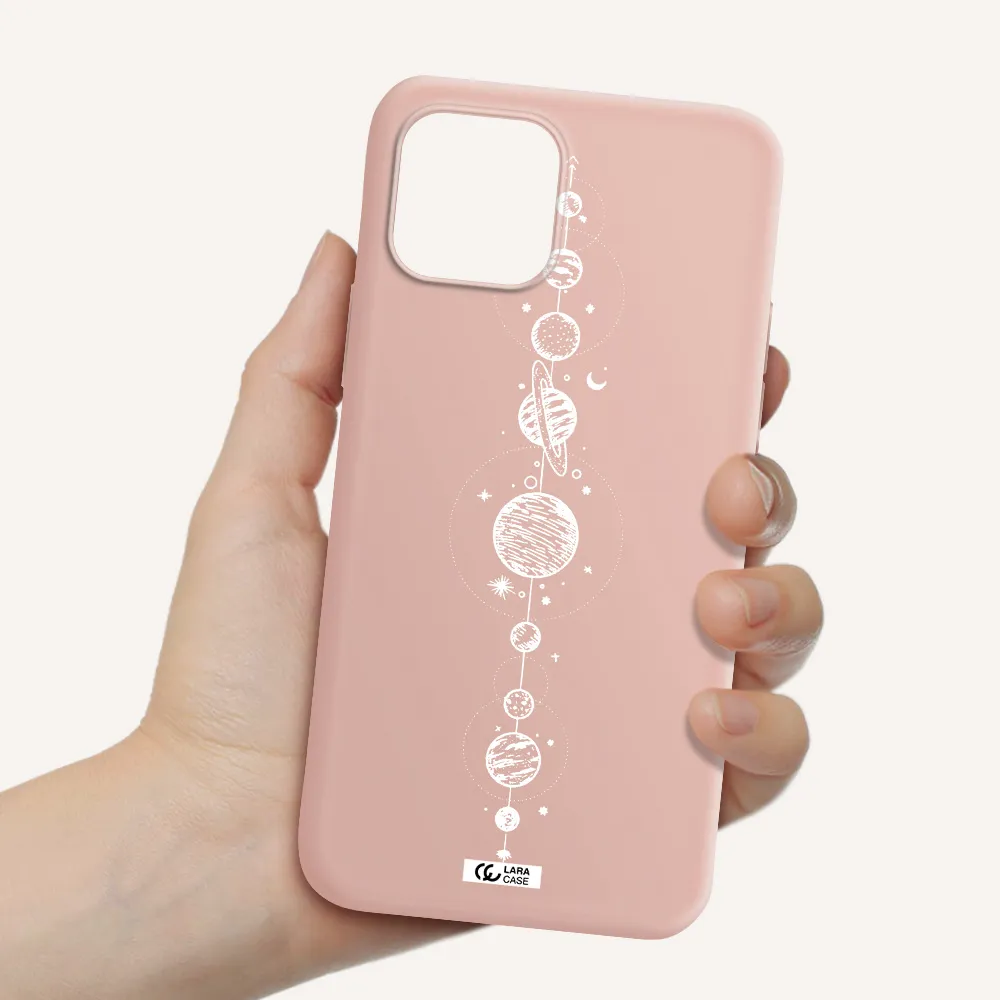 Solar System Line Art Apple iPhone 12 mini Silicone pastel pink Case