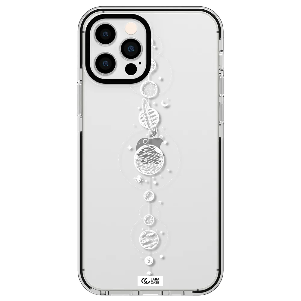 Solar System Line Art Apple iPhone 12 pro impact black border Case