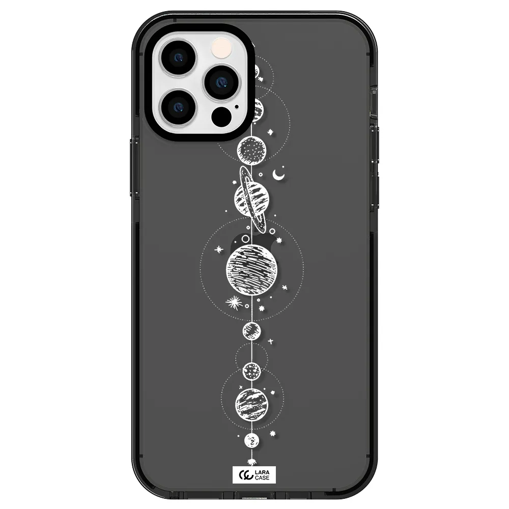 Solar System Line Art Apple iPhone 12 pro impact Smoke Black Case