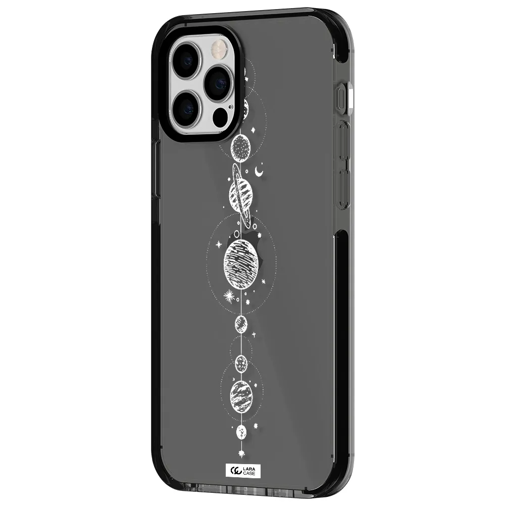 Solar System Line Art Apple iPhone 12 pro impact Smoke Black Case