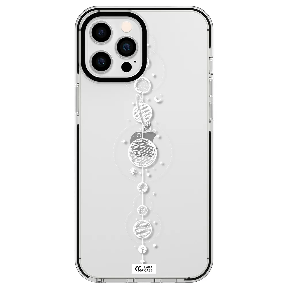Solar System Line Art Apple iPhone 12 pro max impact black border Case