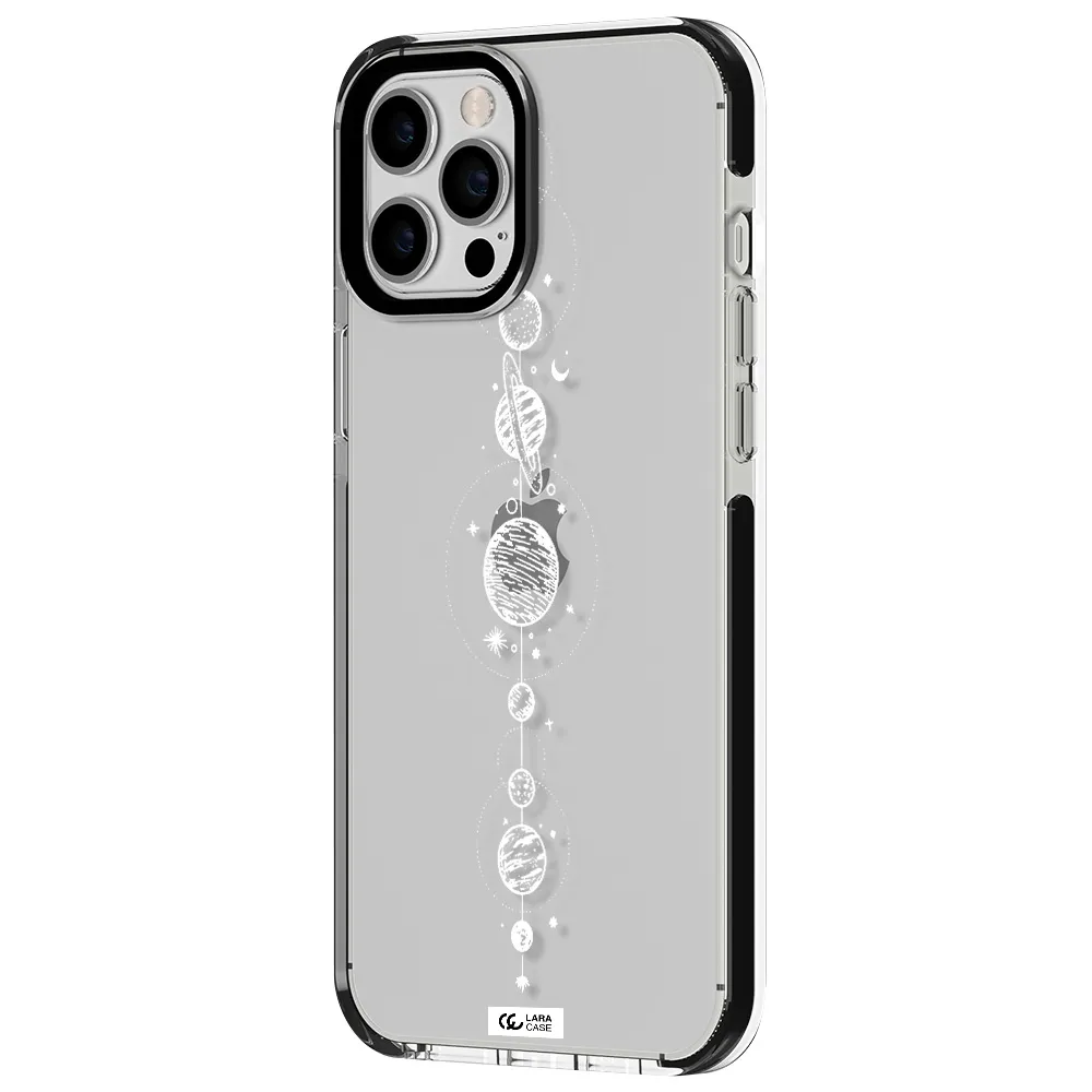 Solar System Line Art Apple iPhone 12 pro max impact black border Case
