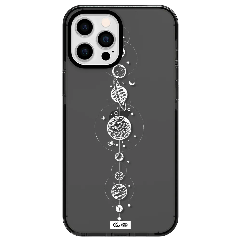 Solar System Line Art Apple iPhone 12 pro max impact Smoke Black Case