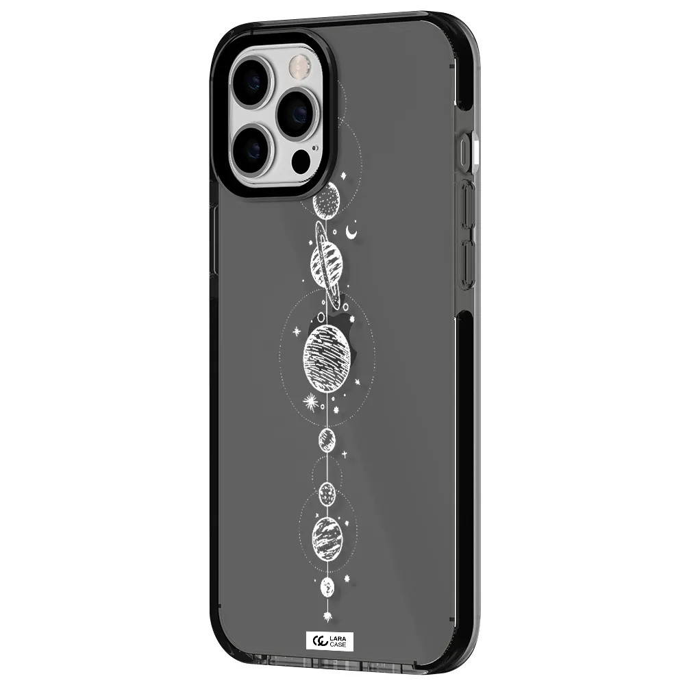 Solar System Line Art Apple iPhone 12 pro max impact Smoke Black Case