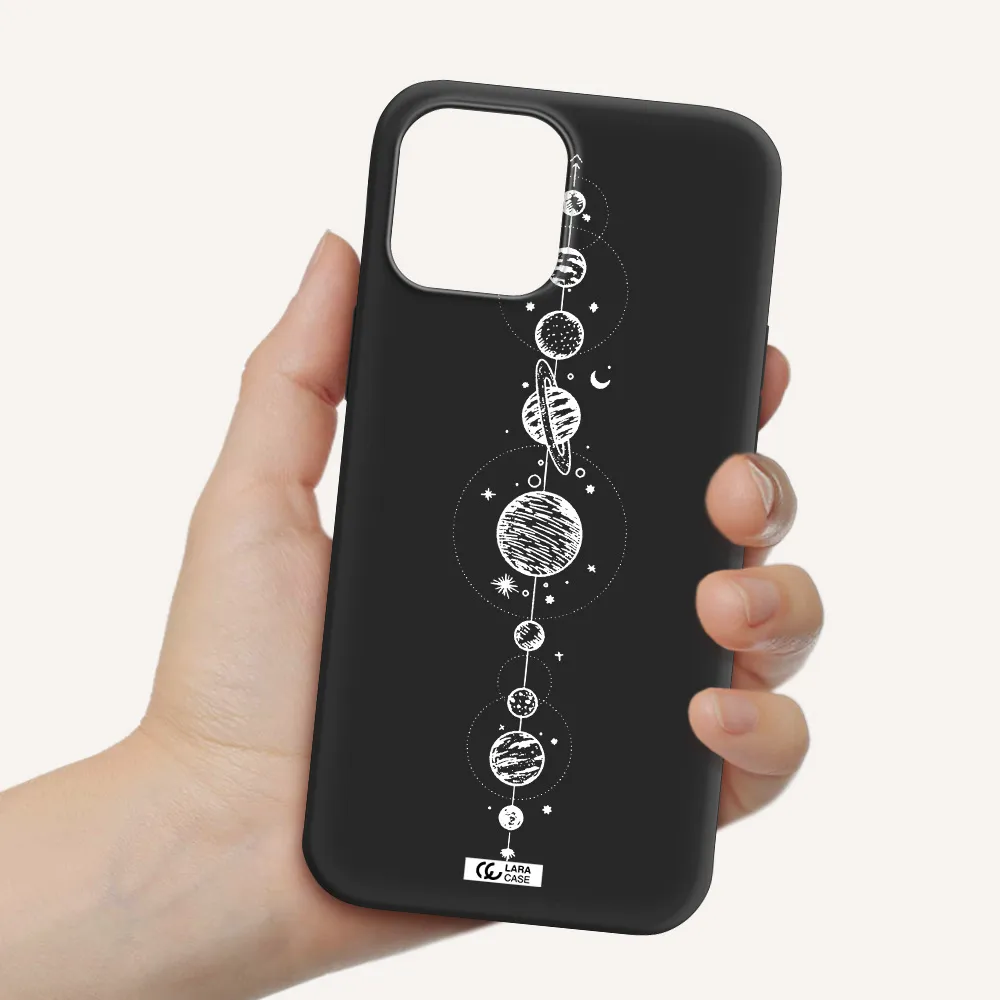 Solar System Line Art Apple iPhone 12 pro max Silicone black Case