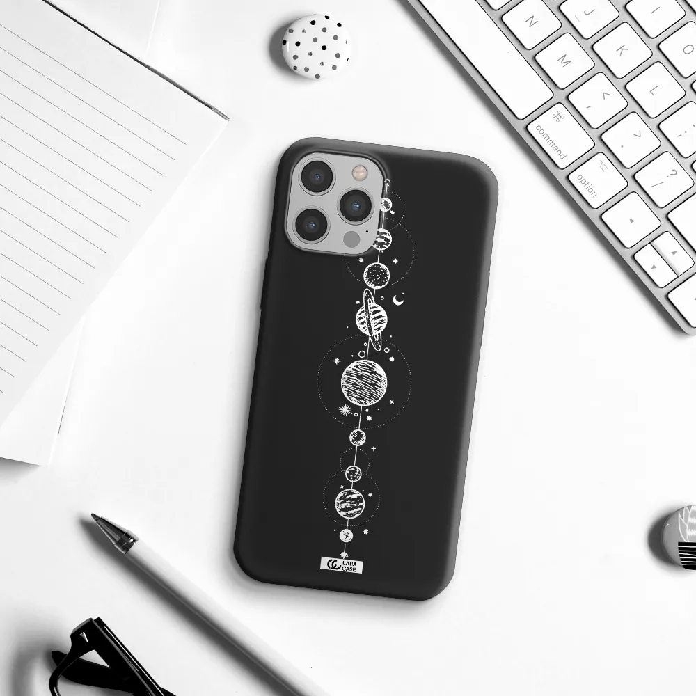 Solar System Line Art Apple iPhone 12 pro max Silicone black Case