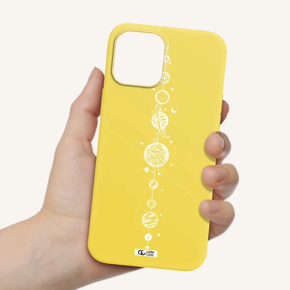 Solar System Line Art Apple iPhone 12 pro max Silicone canary yellow Case