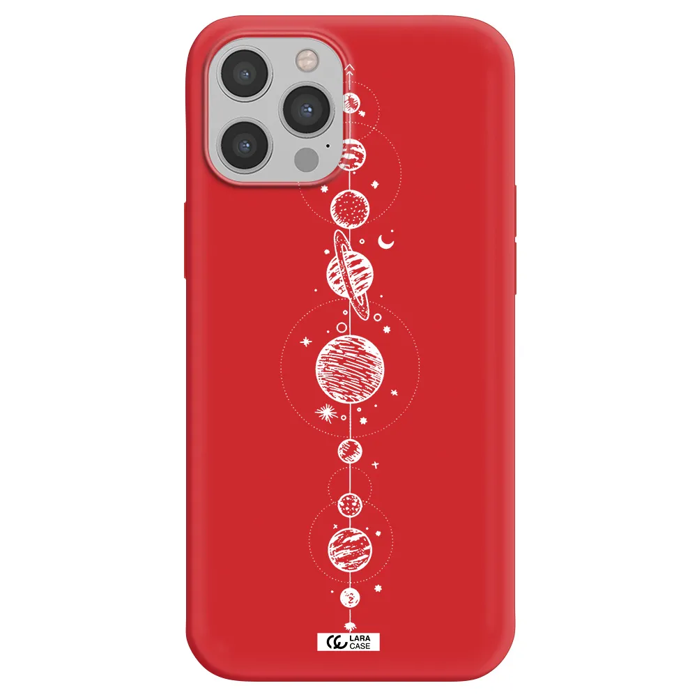 Solar System Line Art Apple iPhone 12 pro max Silicone Imperial Red Case