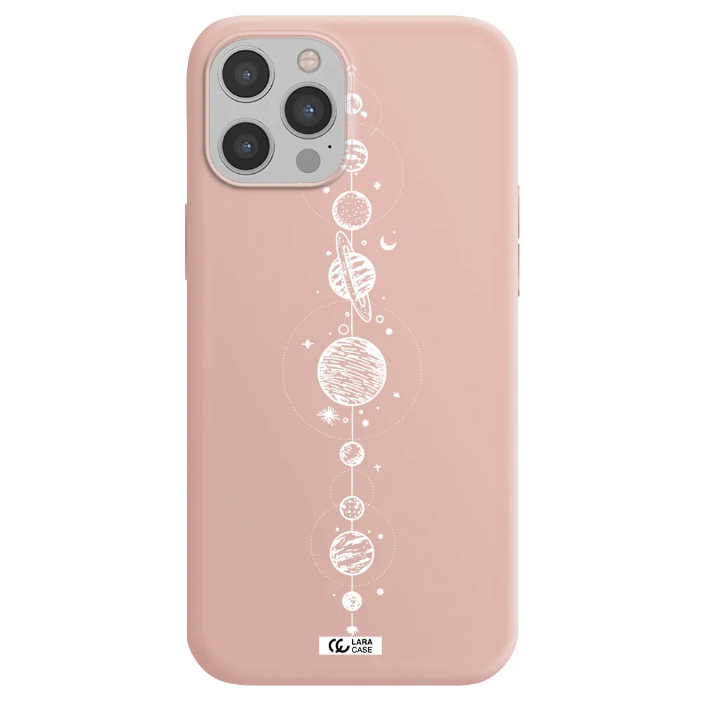 Solar System Line Art Apple iPhone 12 pro max Silicone pastel pink Case