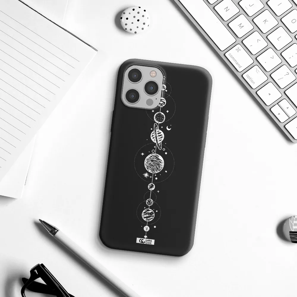 Solar System Line Art Apple iPhone 12 pro Silicone black Case