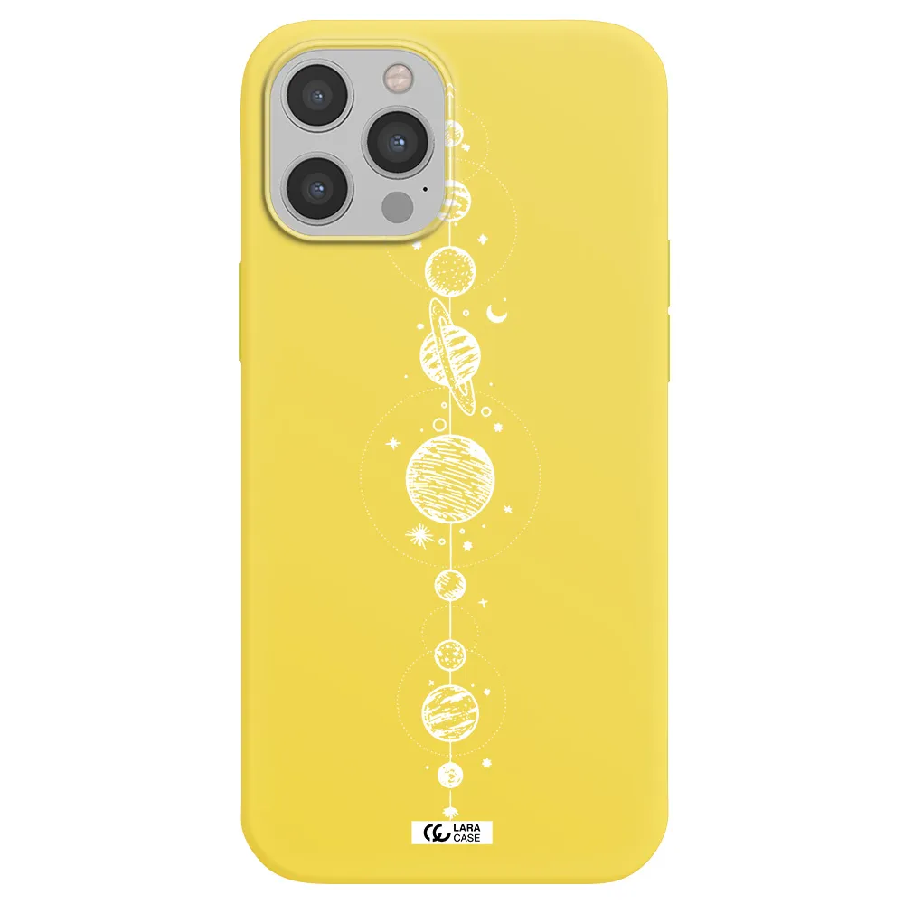 Solar System Line Art Apple iPhone 12 pro Silicone canary yellow Case