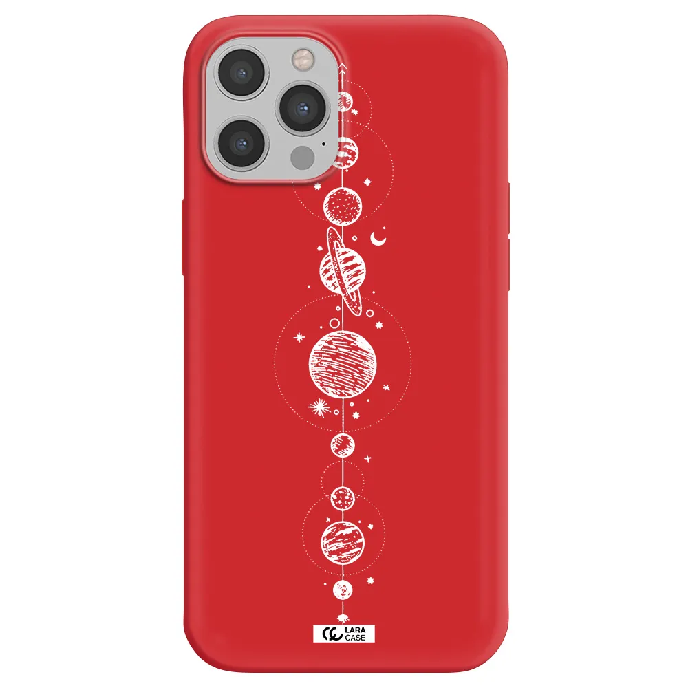 Solar System Line Art Apple iPhone 12 pro Silicone Imperial Red Case