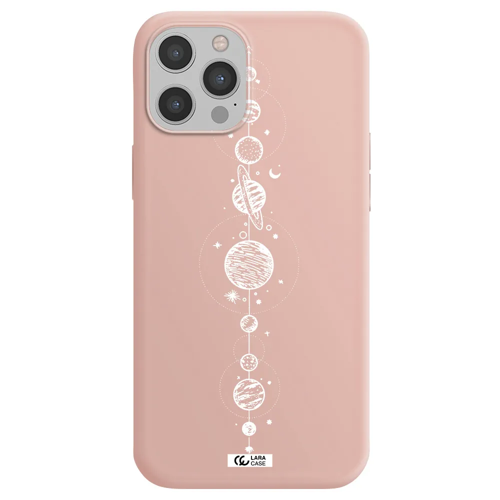 Solar System Line Art Apple iPhone 12 pro Silicone pastel pink Case