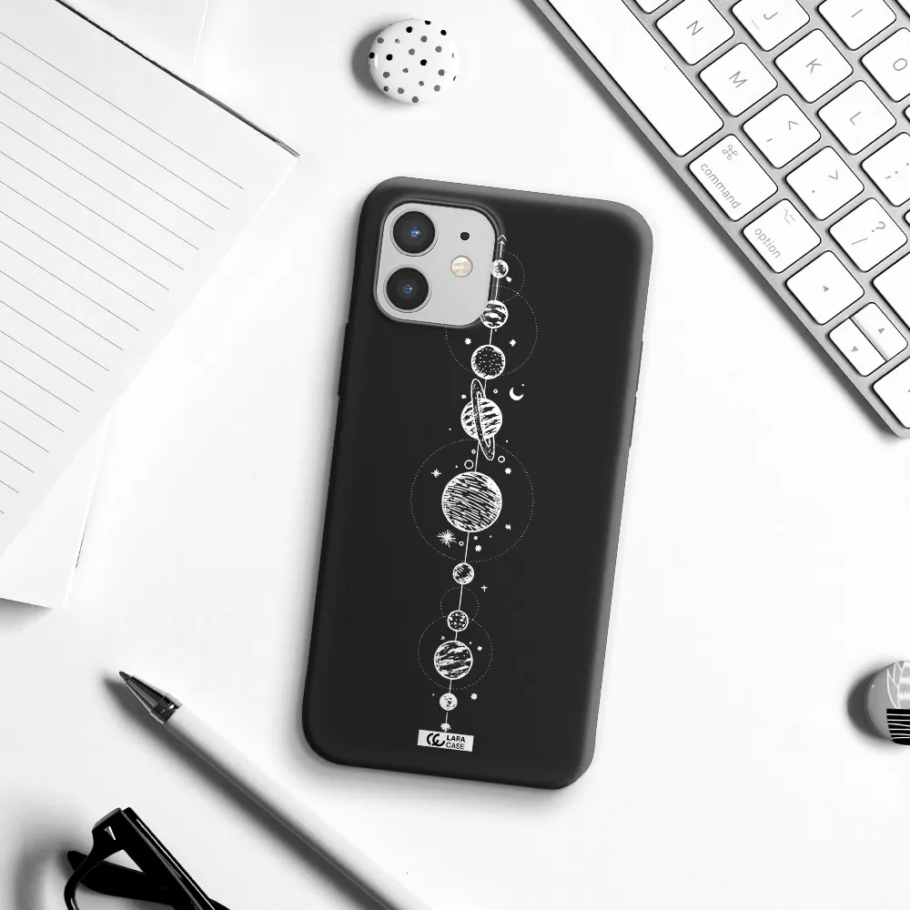 Solar System Line Art Apple iPhone 12 Silicone black Case