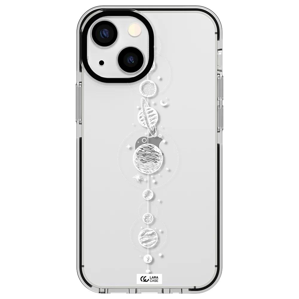 Solar System Line Art Apple iPhone 13 mini impact black border Case