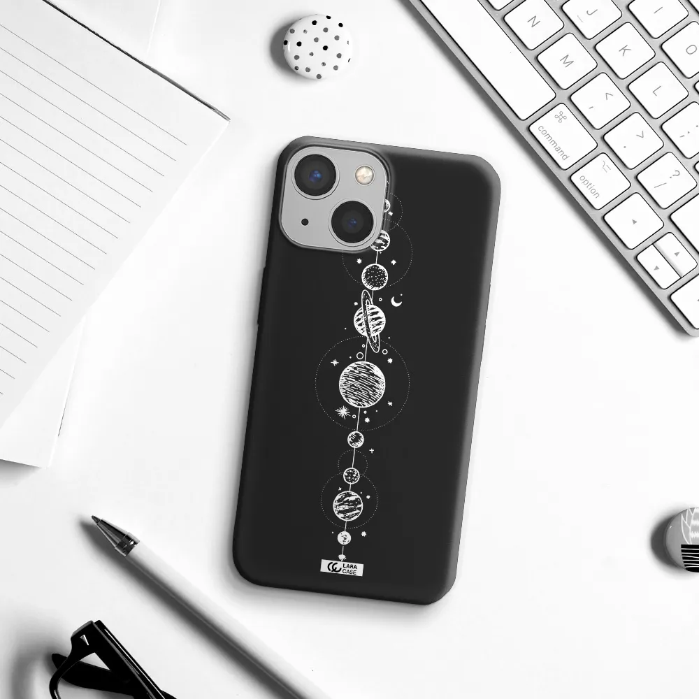 Solar System Line Art Apple iPhone 13 mini Silicone black Case